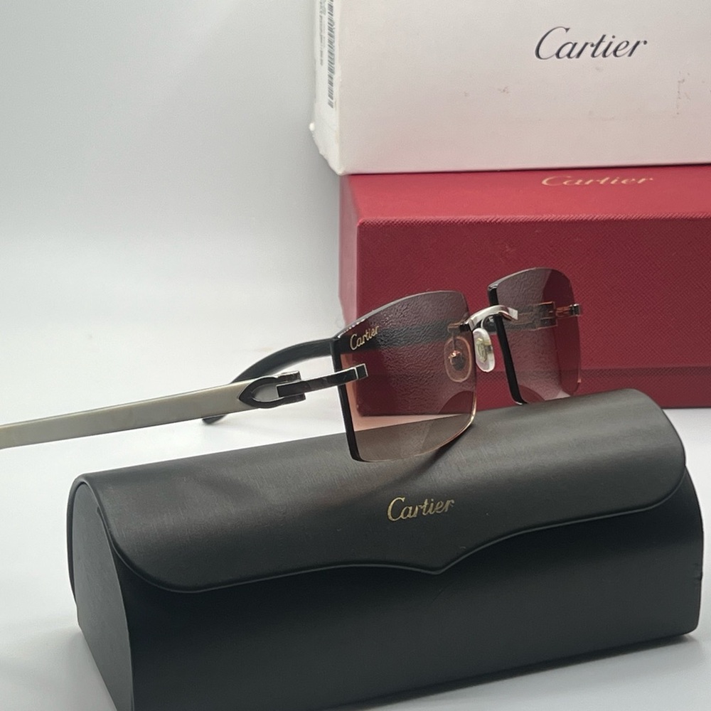 Cartier Men's CT-0032rs 002 White Buffalo Horn and Silver Rimless Sunglasses